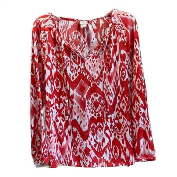 Chico’s Ikat Print Popover Colorful Lightweight Summer Top, Size 0, Orange White - Picture 12 of 12